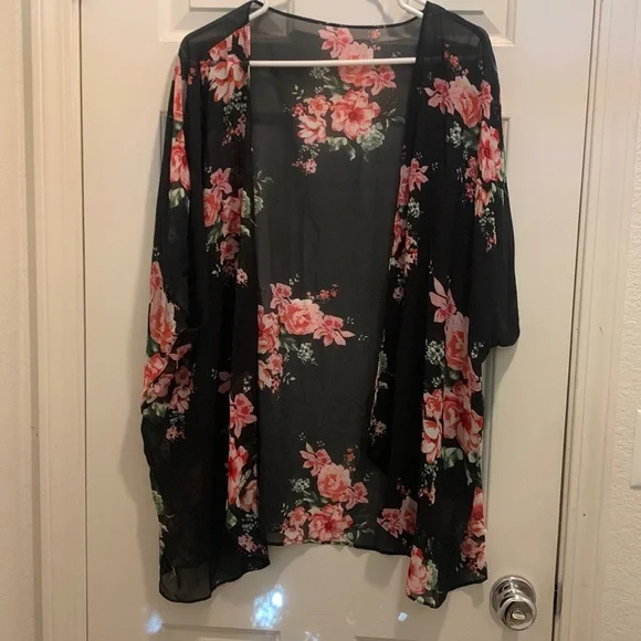 Shein Floral Print Chiffon Kimono Large 8/10 - Picture 1 of 9